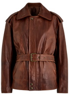 Petar Petrov Superbad Distressed Belted Leather Jacket Dark Brown