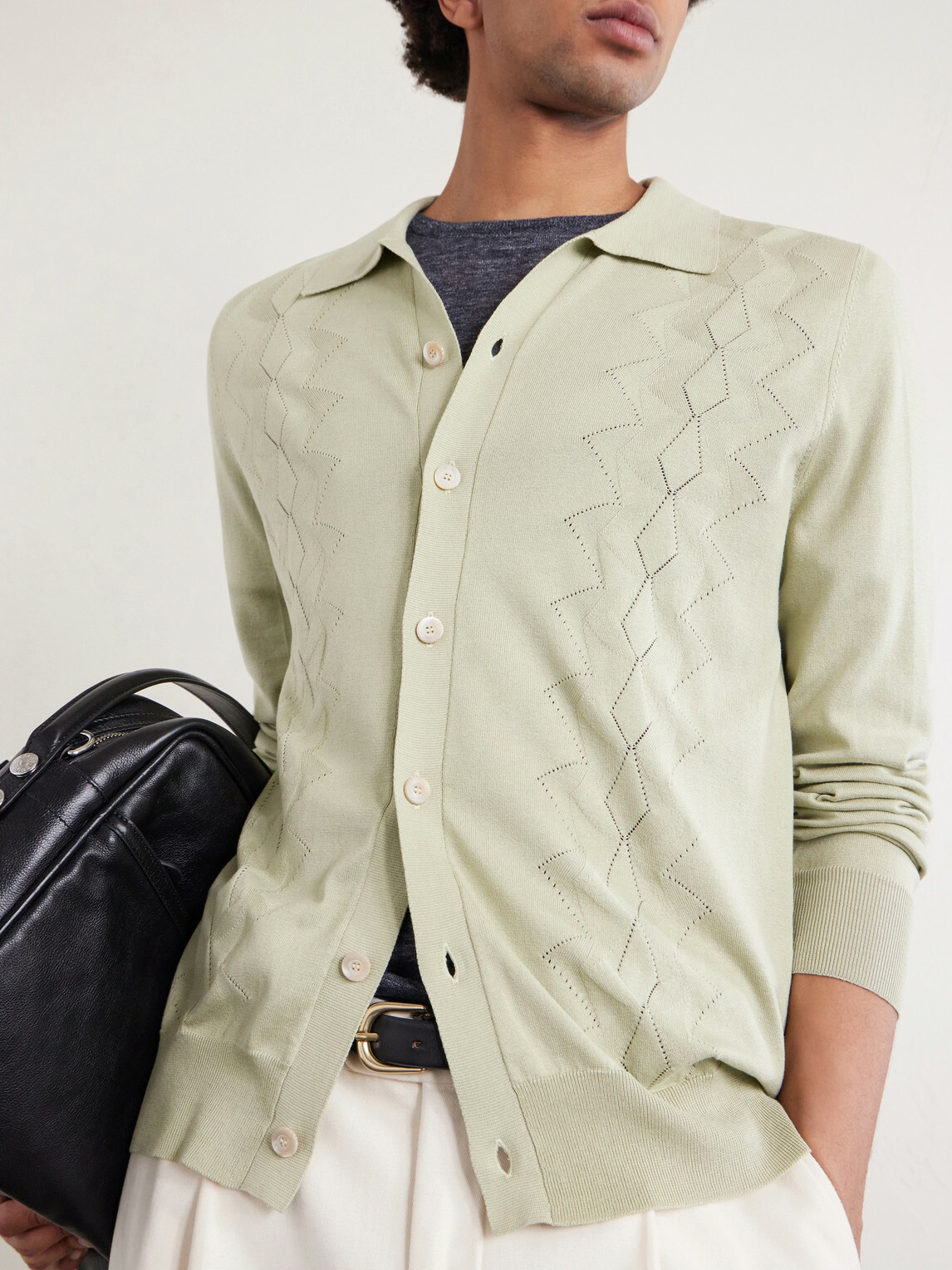 PIACENZA 1733 - Pointelle-Knit Silk and Cotton-Blend Cardigan - Green