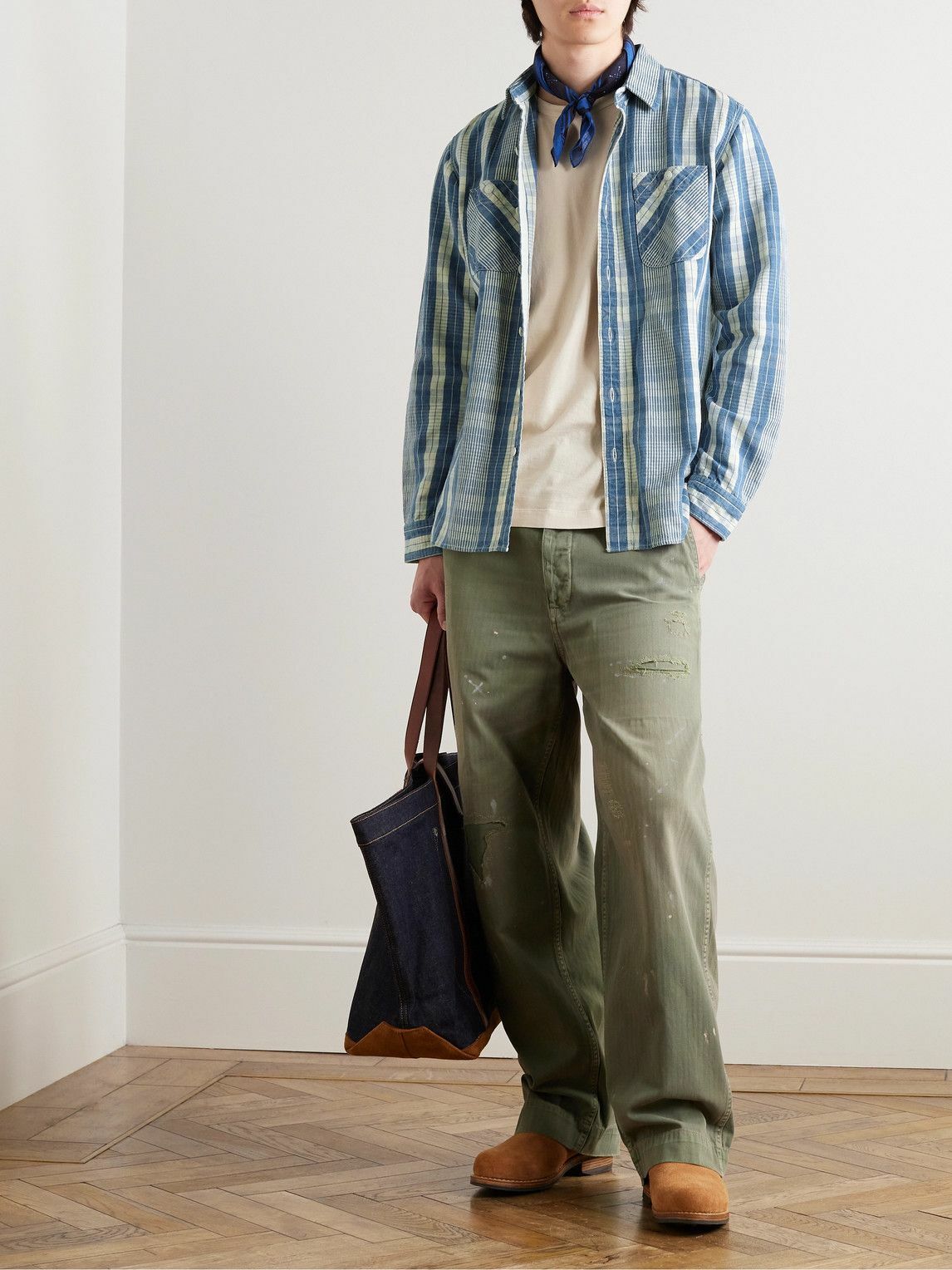 トップス Polo Ralph Lauren FARRELL Native Shirts RRL - Farrell Checked Cotton Shirt - Blue RRL