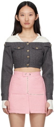 BONBOM Grey Cropped Off Shoulder Jacket