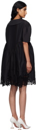 Pushbutton Black Lace Hem Puff Minidress