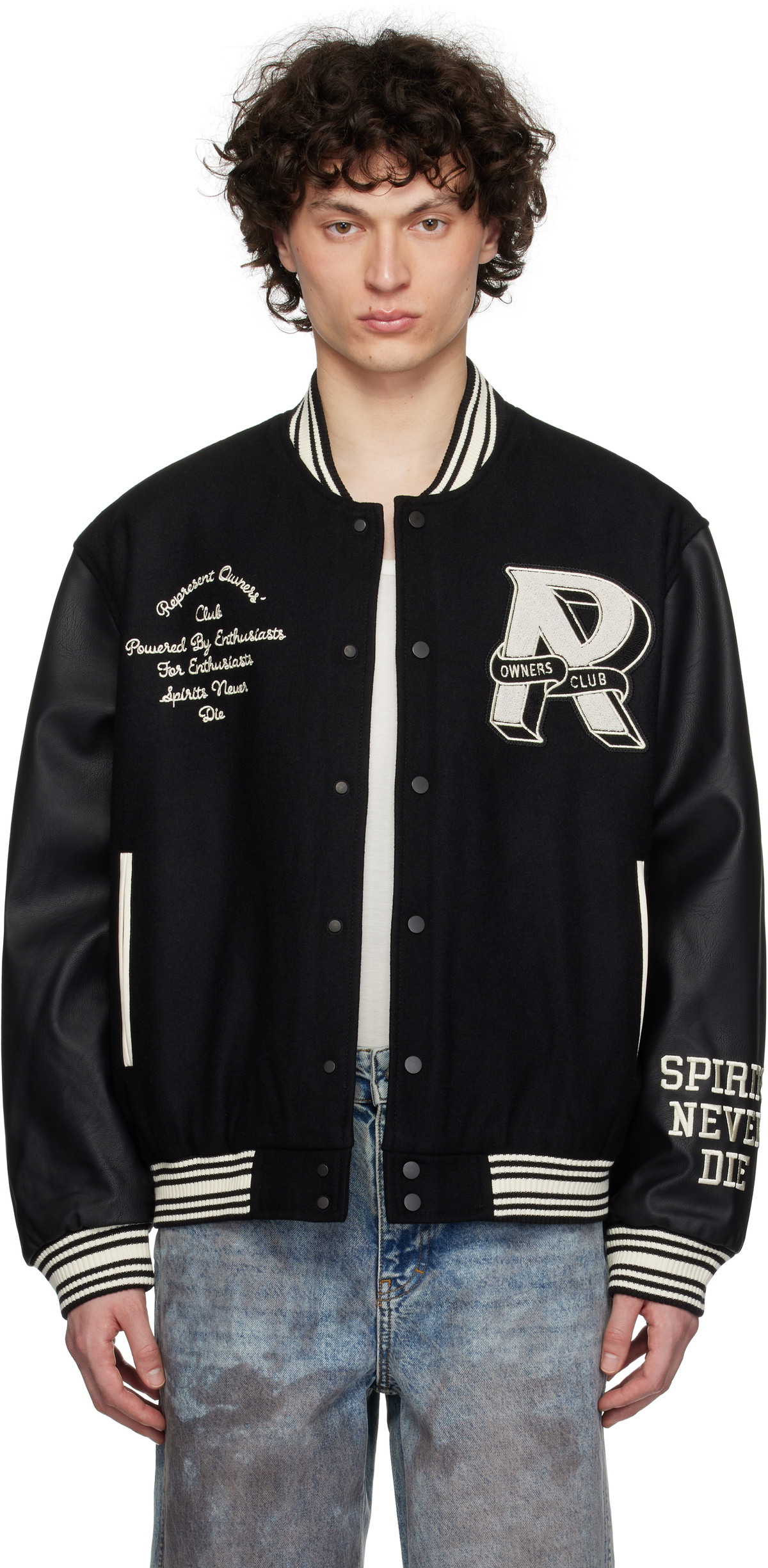 Represent Black 'Owners Club' Varsity Bomber Jacket Represent