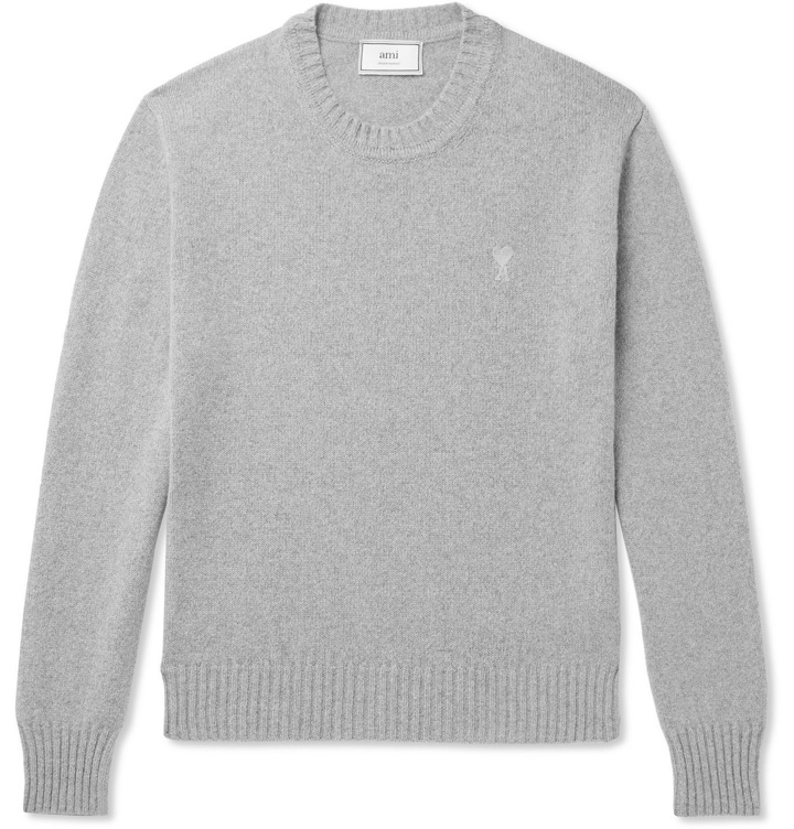 Photo: AMI PARIS - Logo-Embroidered Cashmere Sweater - Gray