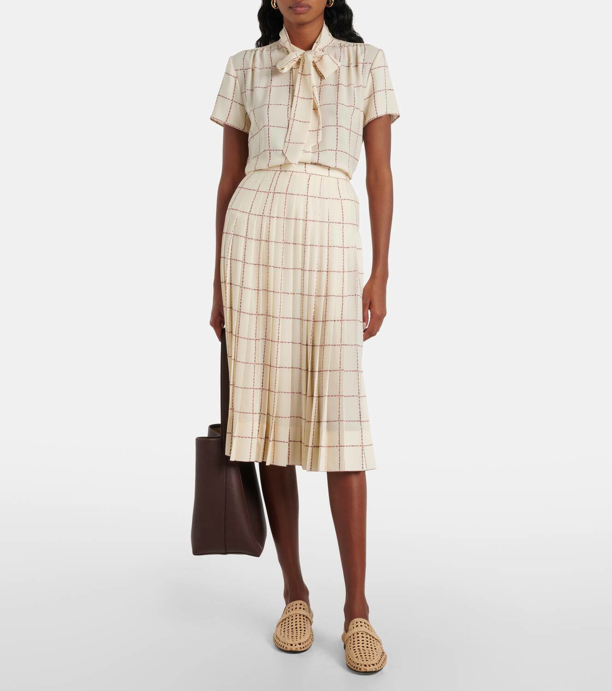 Loro Piana Clea pleated silk sablé midi skirt