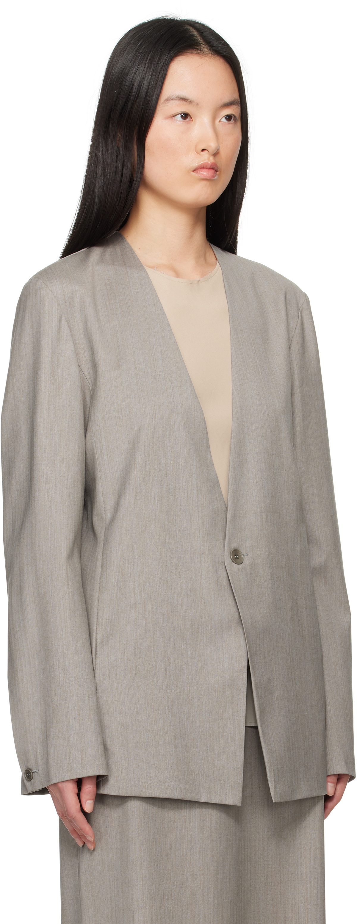 Gabriela Coll Garments Gray No.63 Summer Wool Folded Blazer