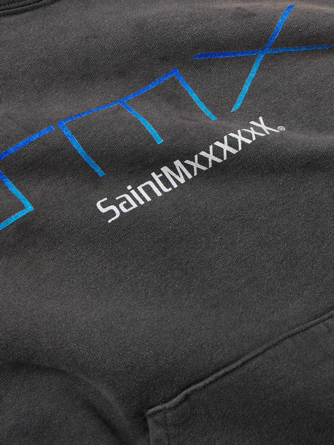 SAINT MXXXXXX - SMX6 Distressed Logo-Print Cotton-Jersey Hoodie - Black