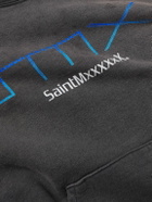 SAINT MXXXXXX - SMX6 Distressed Logo-Print Cotton-Jersey Hoodie - Black