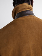 Drake's - Leather-Trimmed Suede Jacket - Brown