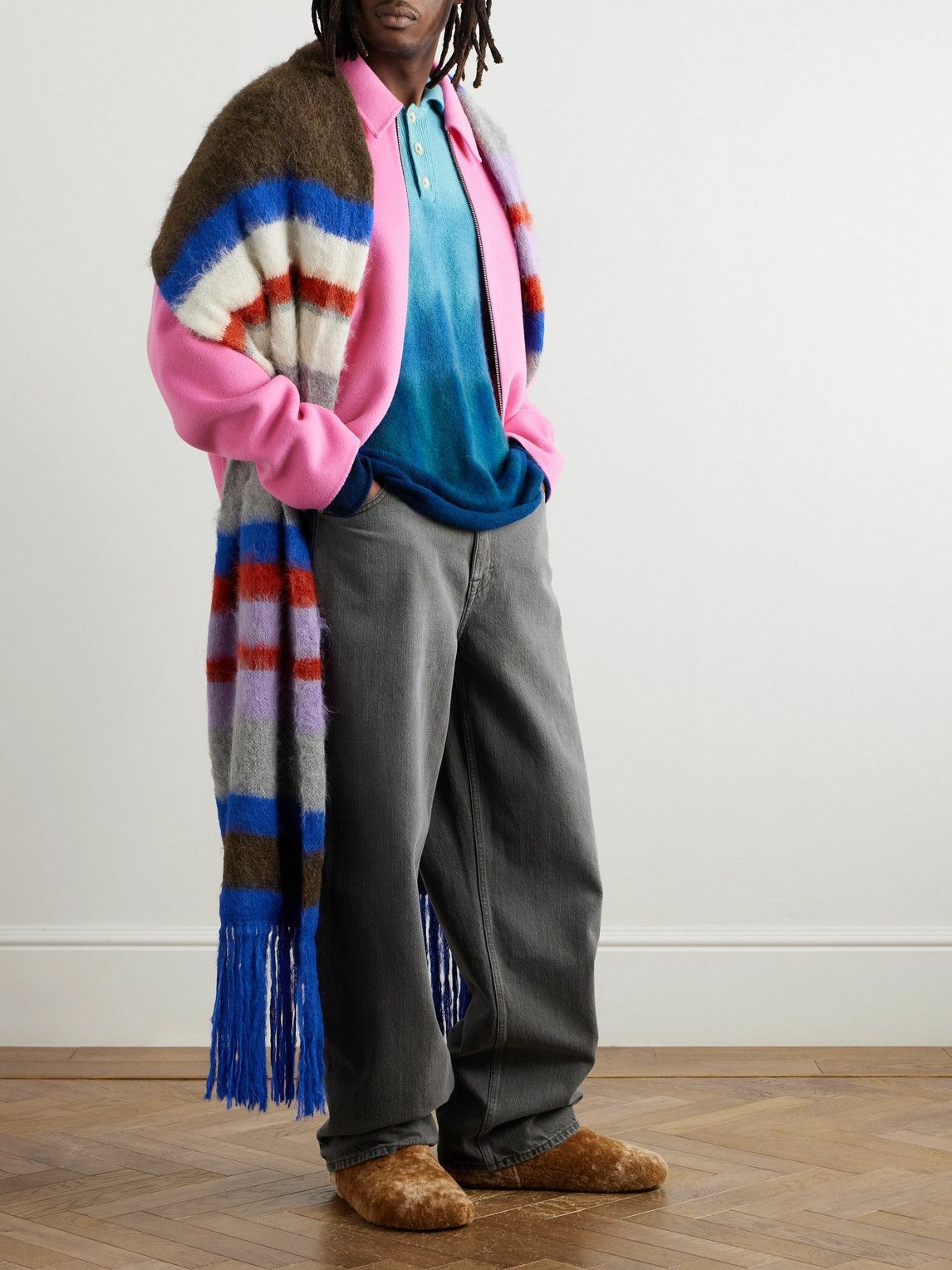The Elder Statesman - Thistle Fringed Striped Brushed Alpaca-Blend Scarf