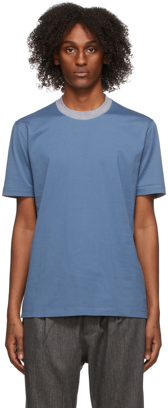 Photo: Brunello Cucinelli Blue & Grey Cotton T-Shirt