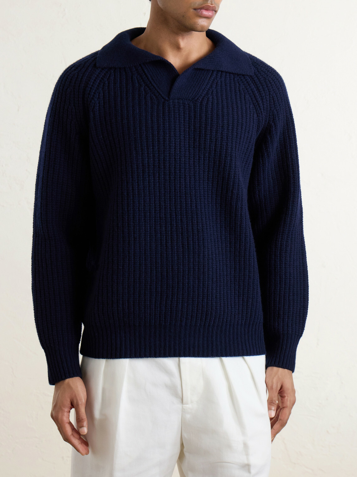 Eleventy - Ribbed-Knit Wool and Cashmere-Blend Polo Shirt - Blue