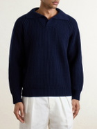 Eleventy - Ribbed-Knit Wool and Cashmere-Blend Polo Shirt - Blue