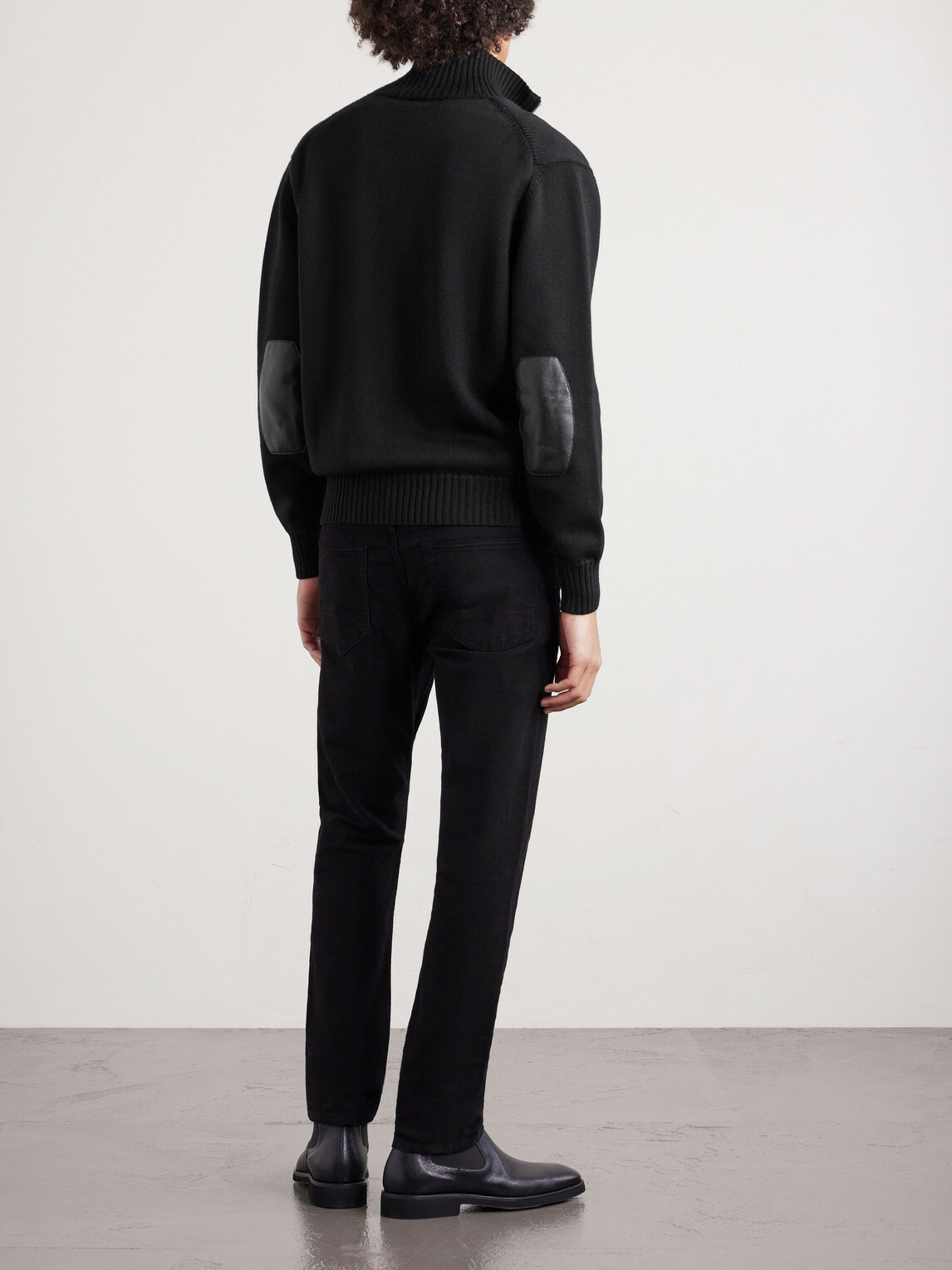 TOM FORD - Leather-Trimmed Merino Wool Cardigan - Black