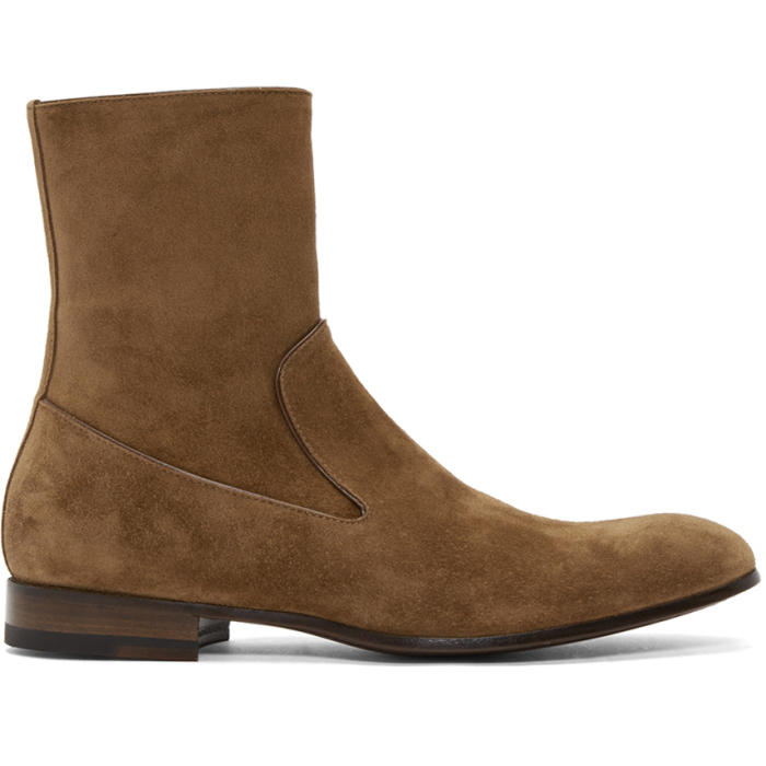 Photo: Alexander McQueen Tan Suede Zip-Up Boots