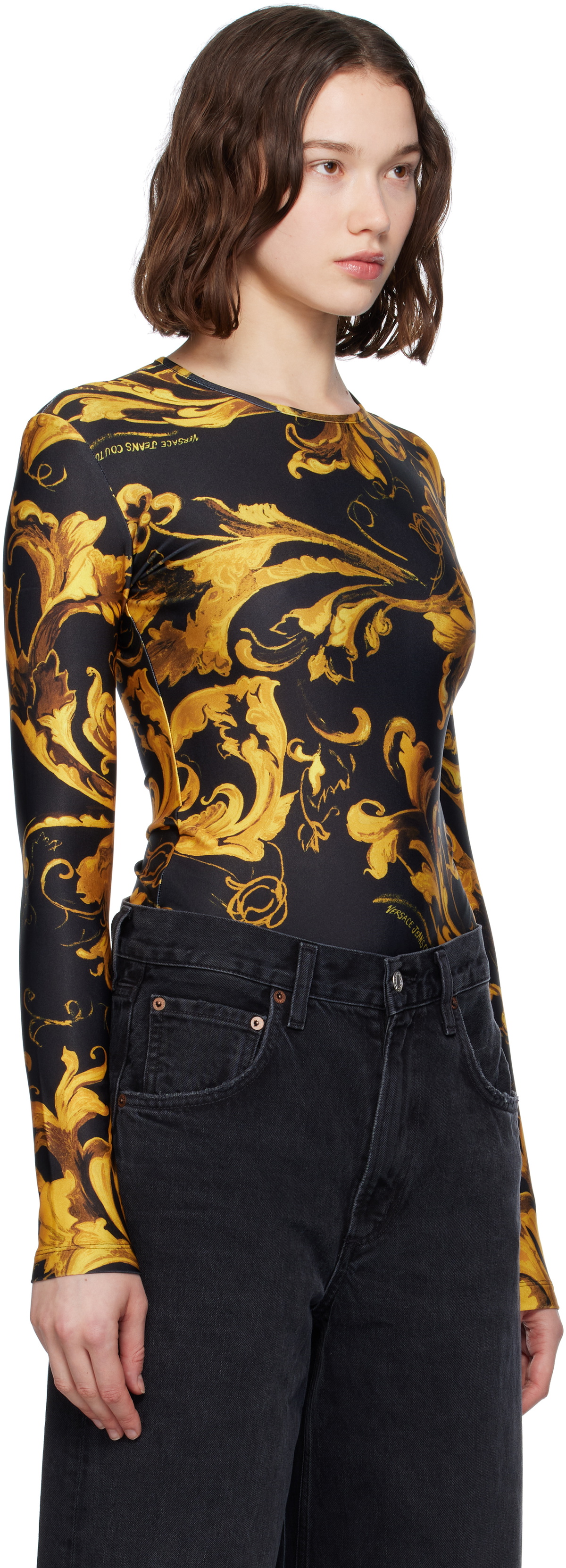 Versace Jeans Couture Black & Gold Lycra Bodysuit