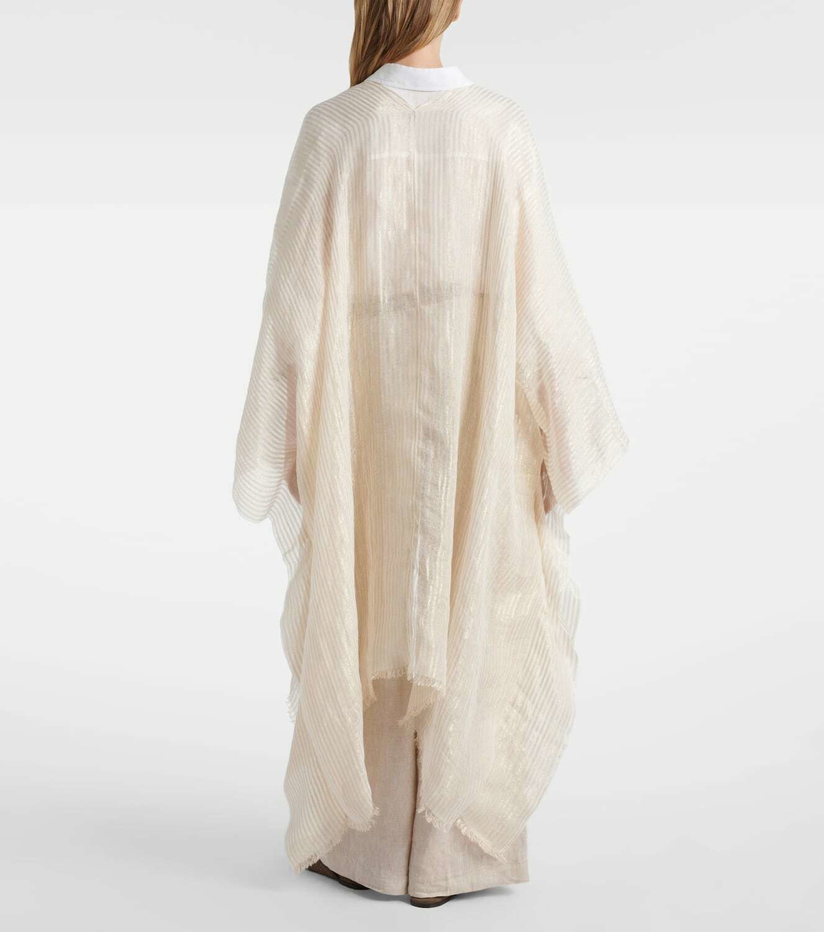 Brunello Cucinelli Fringed linen-blend cape