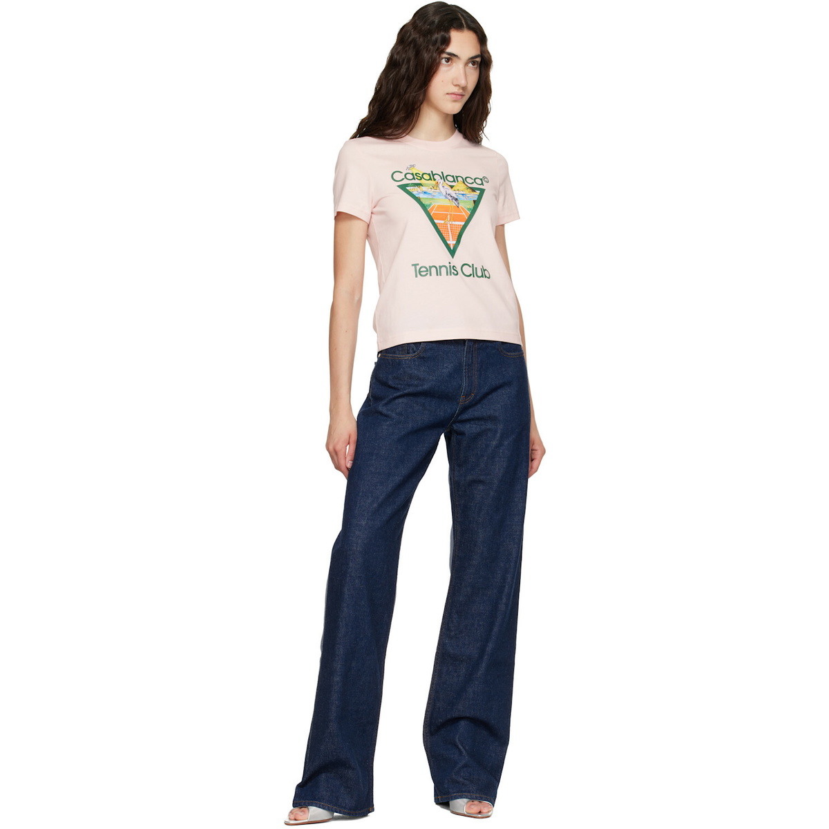 Casablanca Pink Tennis Club Icon Pyramid Abduction Fitted T‑shirt