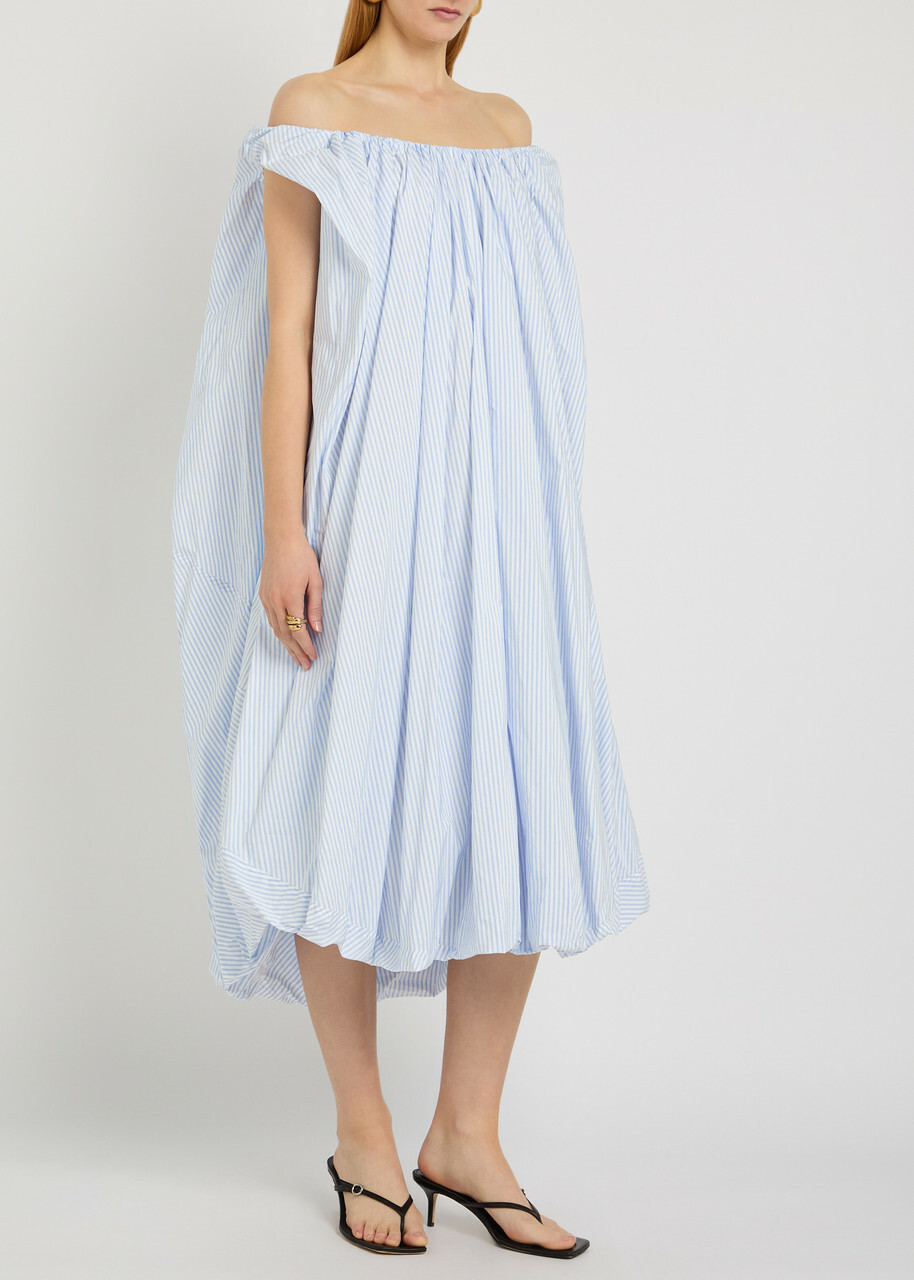Jacquemus La Robe Lavande Striped Poplin Midi Dress White