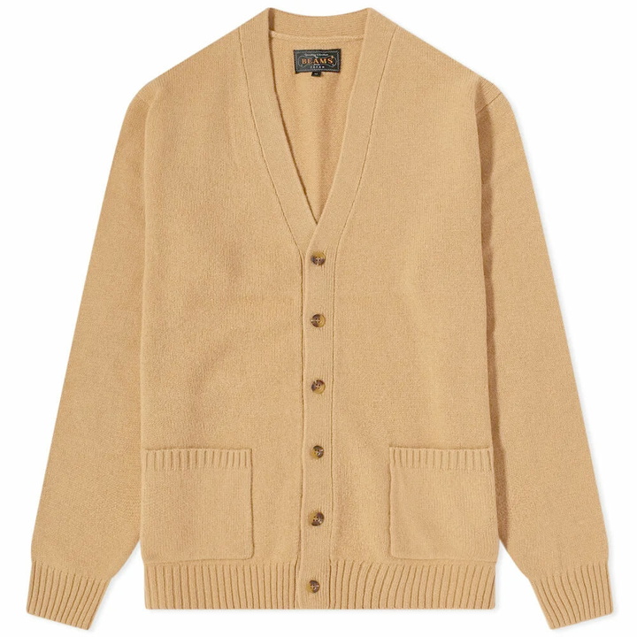 Photo: Beams Plus Men's 7G Elbow Patch Cardigan in Beige