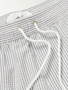 Mr P. - Straight-Leg Mid-Length Striped Seersucker Swim Shorts - Gray