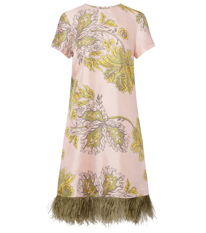 Photo: La DoubleJ Swing feather-trimmed floral silk twill minidress