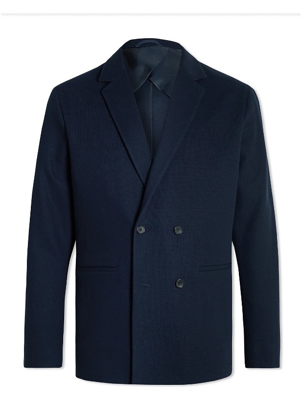 Photo: Sunspel - Casely Hayford Reburn Double-Breasted Waffle-Knit Cotton-Blend Suit Jacket - Blue