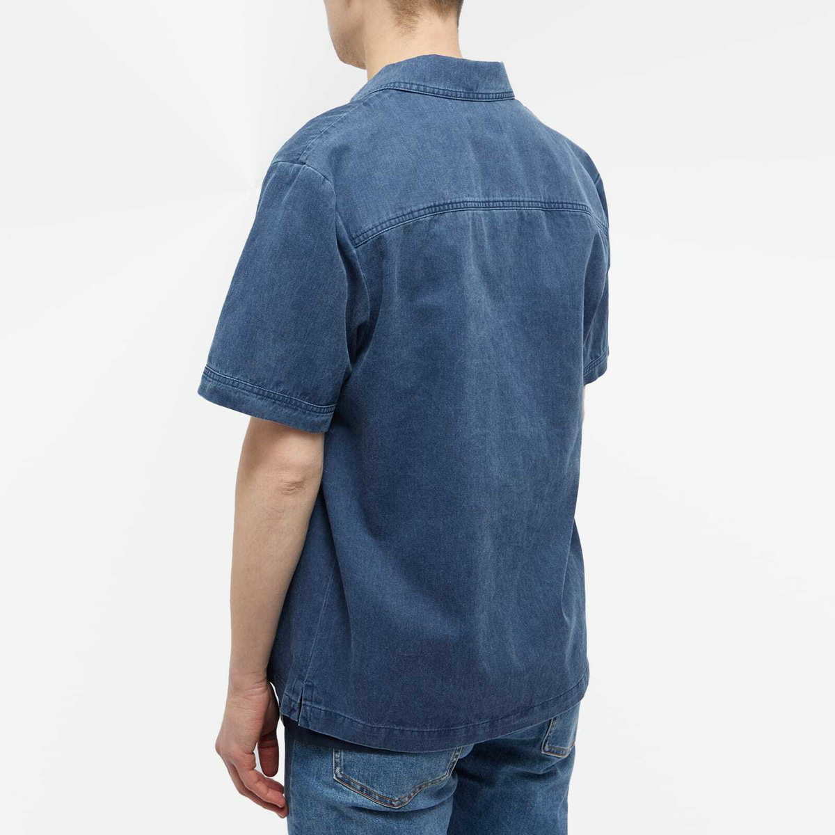 A.P.C. Men's Gilles Short Sleeve Washed Denim Shirt in Blue