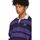 Wales Bonner Navy and Purple Striped Rugby Polo