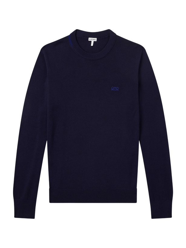 Photo: LOEWE - Anagram-Embroidered Wool-Blend Sweater - Blue