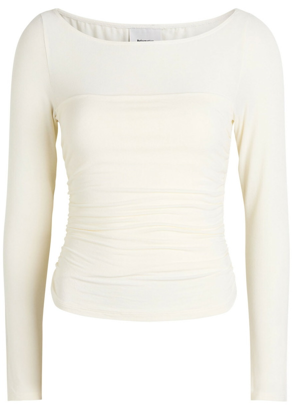 Photo: Reformation Julian Ruched Stretch-knit top Ivory