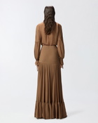 Pinko Long Frilly Skirt In Viscose Georgette Brown Acorn
