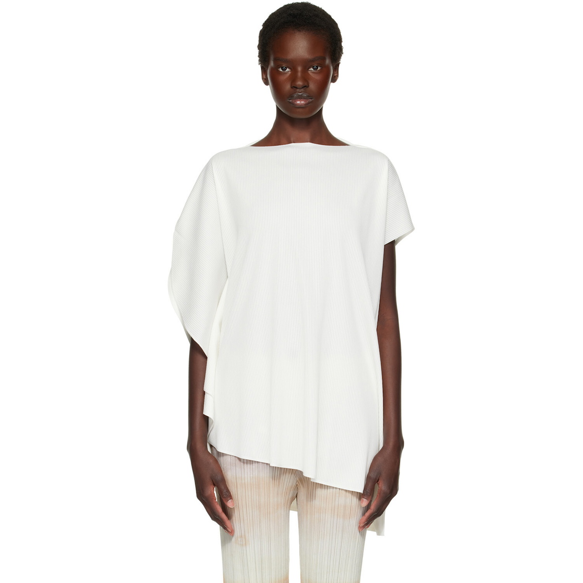 Pleats Please Issey Miyake Women's Mist Basics Top in White Pleats