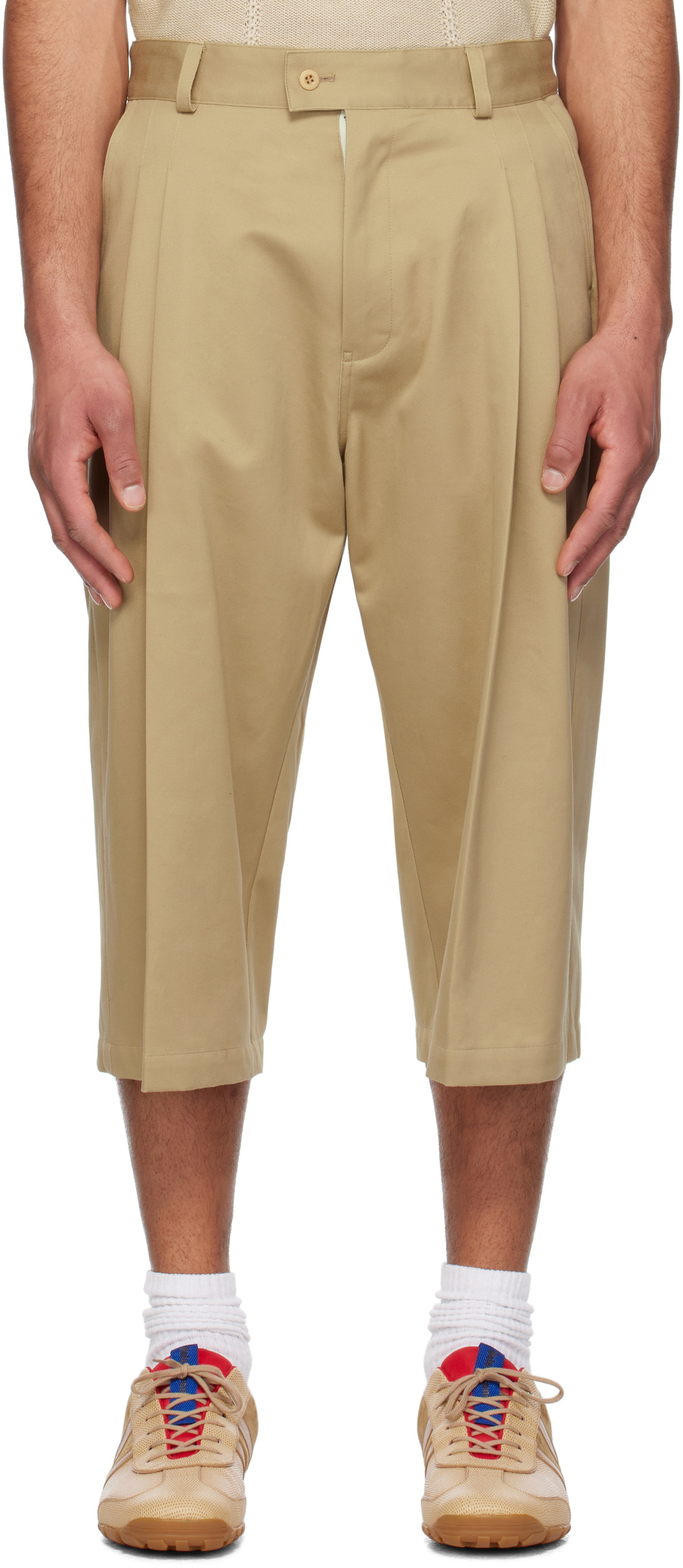 RICE NINE TEN Beige Three Quarter Chinos 2Tuck Shorts