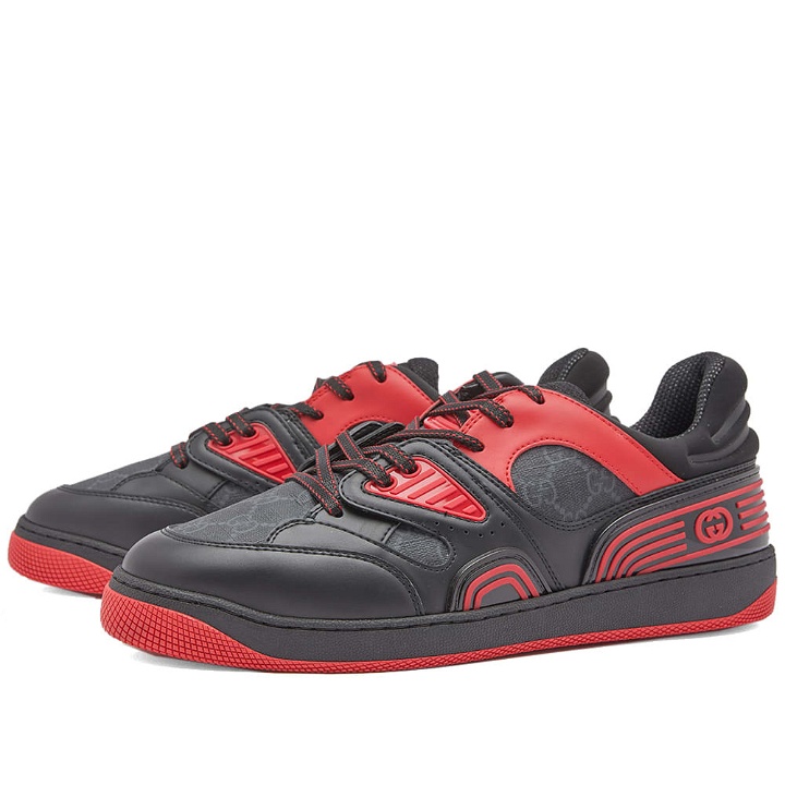 Photo: Gucci Men's Basket Low Sneakers in Black/Red