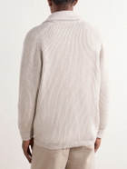 N.PEAL - Kensington Shawl-Collar Ribbed Cashmere Cardigan - Gray