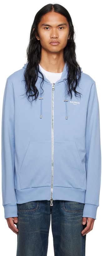 Photo: Balmain Blue Flocked Hoodie