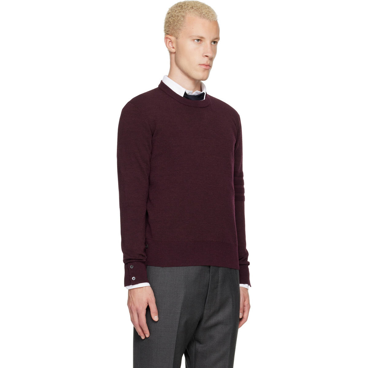 Thom Browne Burgundy Ottoman Milano Stitch 4-Bar Bomber Sweater
