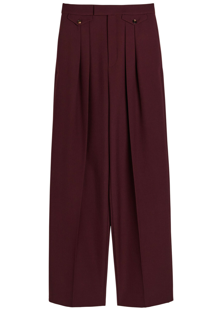 Chloe Pleated Straight-leg Wool Trousers Purple
