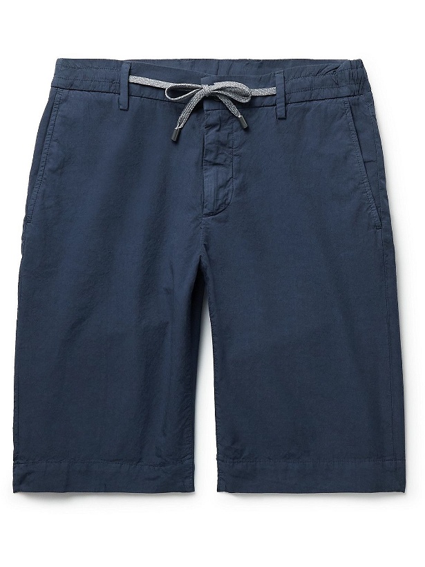 Photo: Canali - Straight-Leg Cotton-Seersucker Drawstring Shorts - Blue