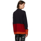 Off-White Navy and Red Color Block Sweater