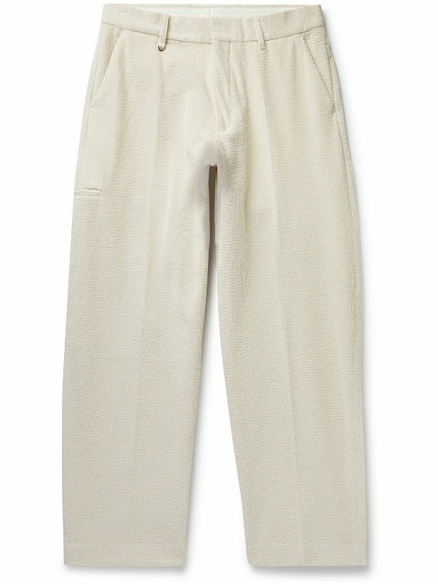 Photo: Pop Trading Company - Paul Smith Wide-Leg Textured Cotton-Blend Trousers - Neutrals