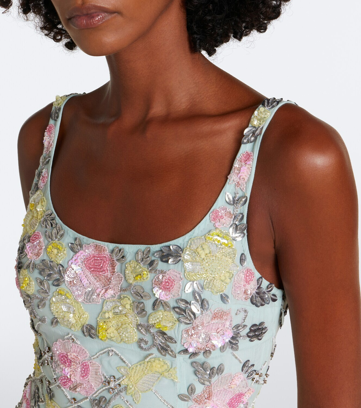 Là Fuori Celeste Jardin embellished midi dress