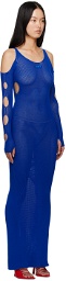 Off-White Blue Hole Net Maxi Dress