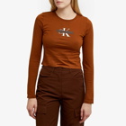 Calvin Klein Women's Long Sleeve Seasonal Mono Logo T-Shirt in Fudge Brown