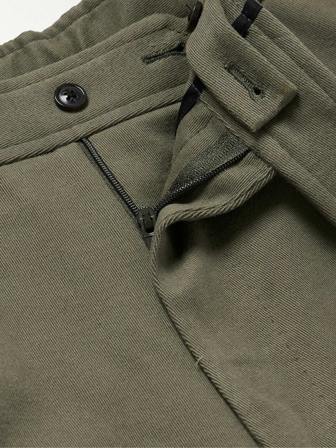 Purdey - Tapered Pleated Cotton-Twill Trousers - Green