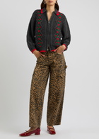 Damson Madder Grandpa Floral-embroidered Cotton-blend Cardigan Charcoal