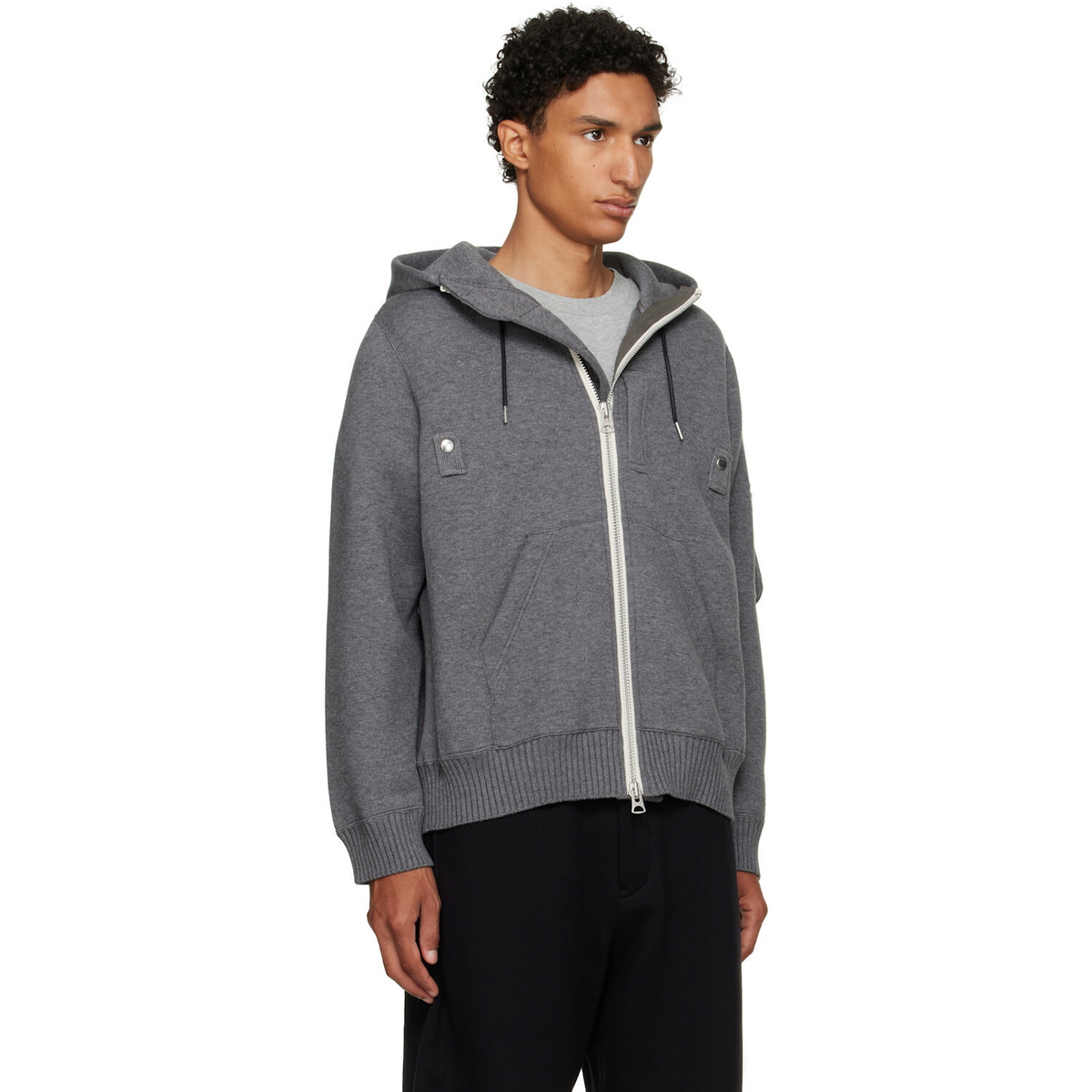 sacai Gray Cotton Cashmere Knit Hoodie