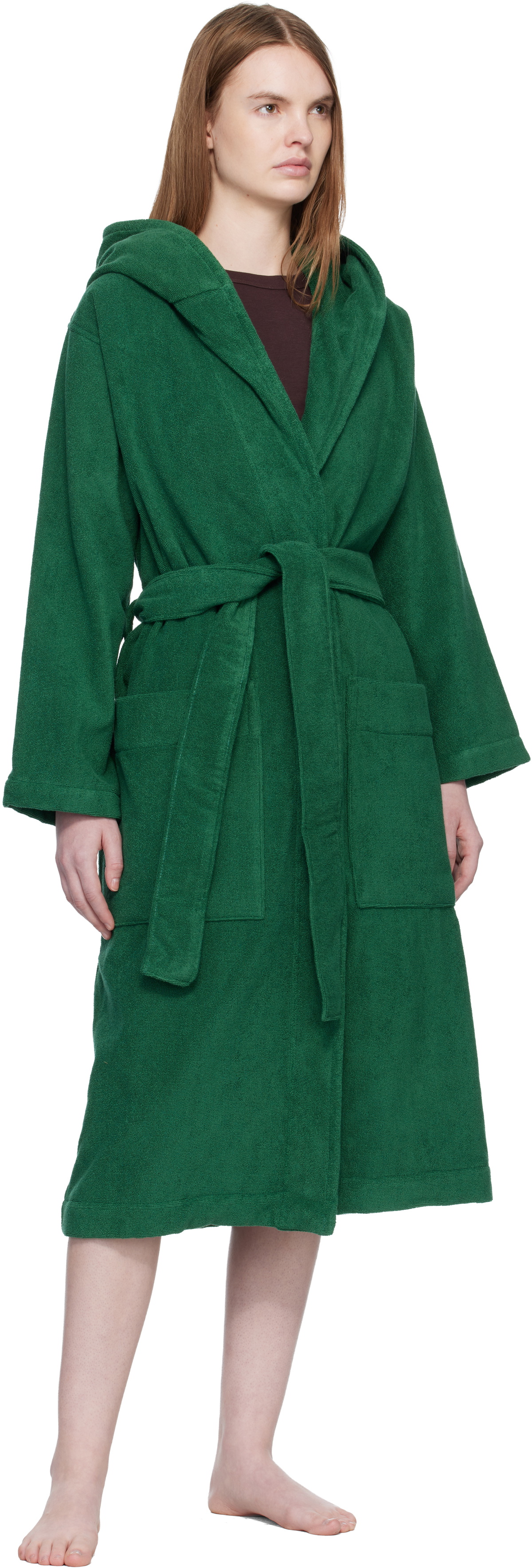 Tekla Green Terry Hooded Bathrobe