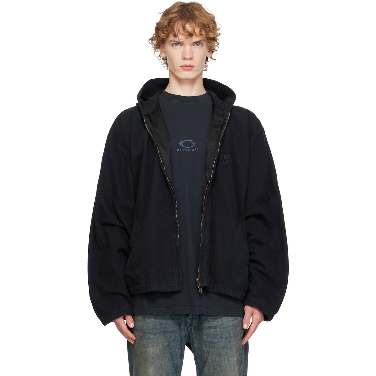 Balenciaga Black Hooded Zip-Up Jacket