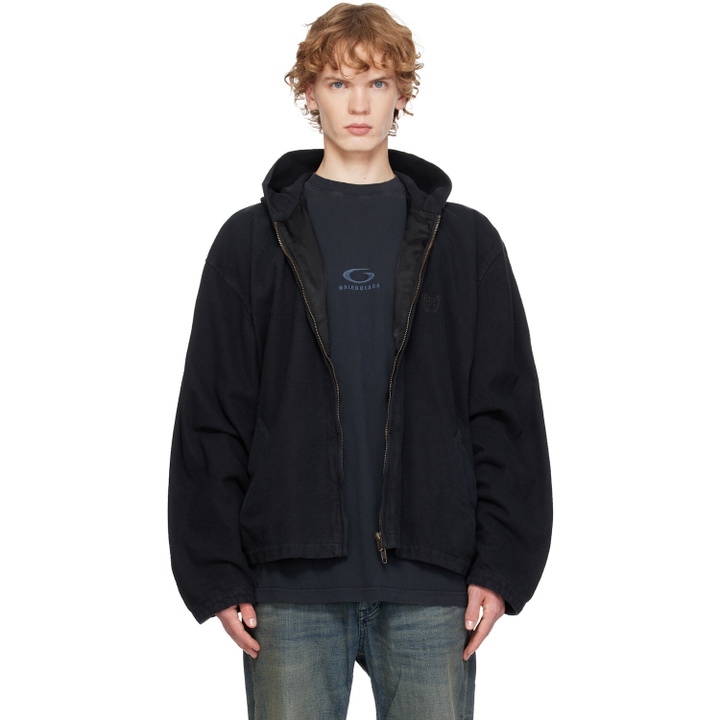 Photo: Balenciaga Black Hooded Zip-Up Jacket